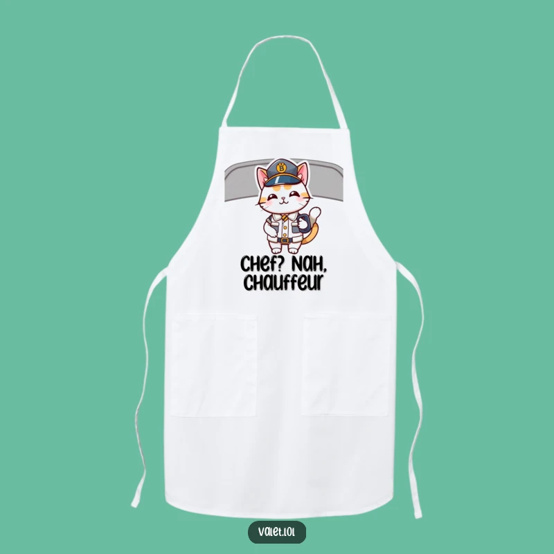 Funny Driving Cat Apron: Cute Uniformed Feline with Car Key Kitchen Wear, Ideal Humorous Gift!
