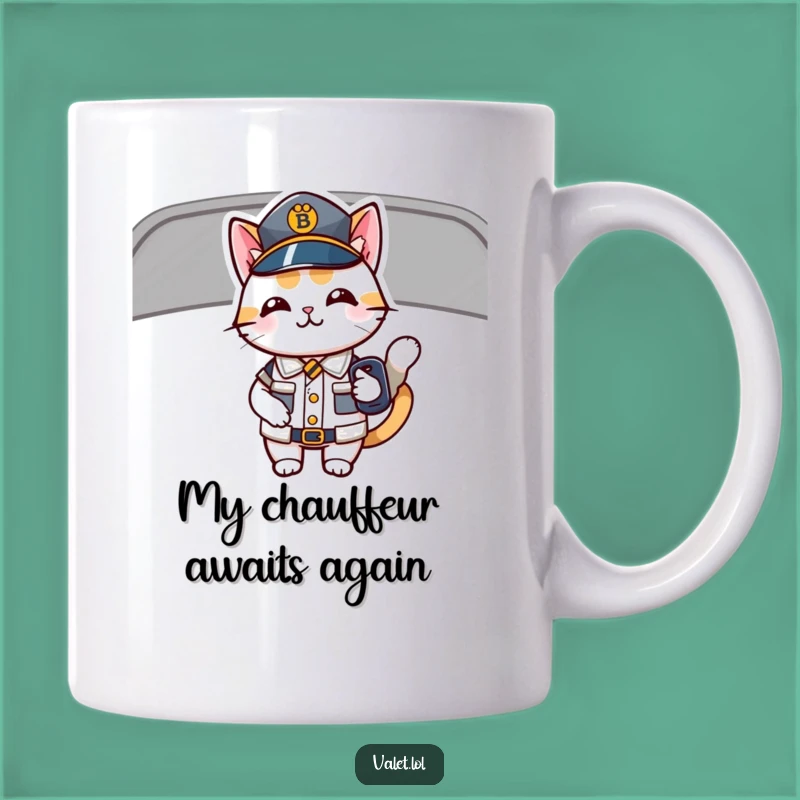 Funny Driving Cat Mug: Adorable Uniformed Feline with Car Key, Perfect Humorous Gift!