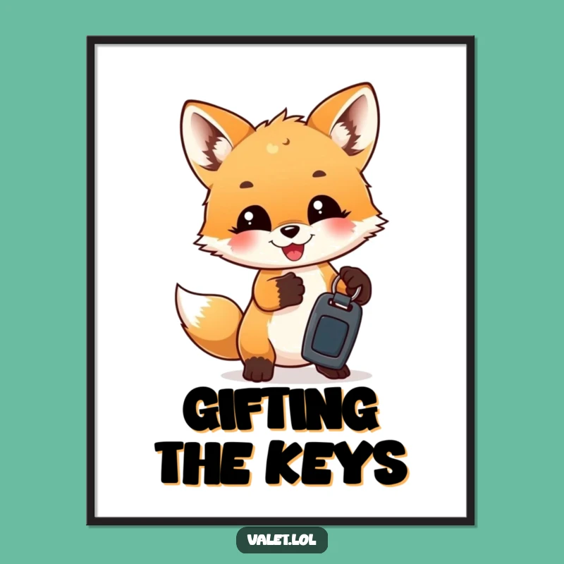Funny Fox Cub Keys Digital Art: Cute Cub's Car Key Print