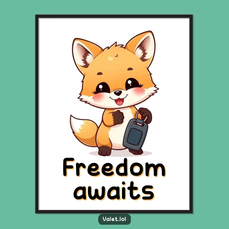 Funny Fox Cub Keys Poster: Cute Cub's Hilarious Car Art