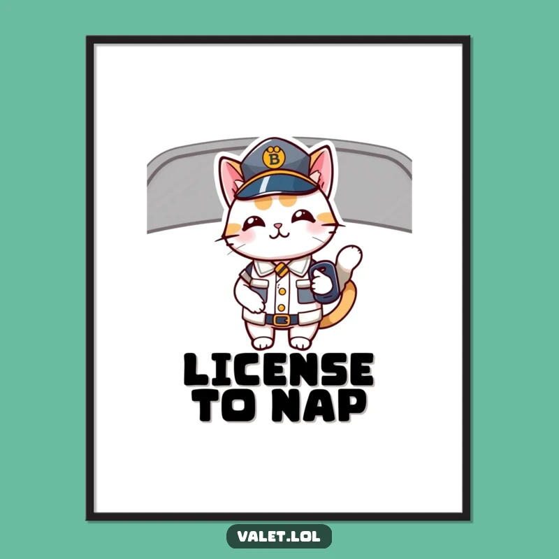 Funny Driving Cat Poster: Whimsical Uniformed Feline with Car Key Art, Amazing Humorous Gift!