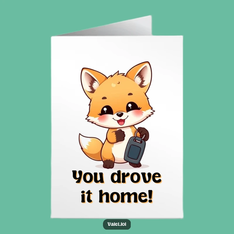 Free Printable Congrats Card: Fox Cub Car Keys - Funny Downloadable Success